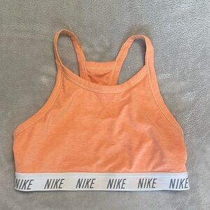 Nike Swoosh Training Soft Tee Sports Bra Padded Orange Racerback Dri Fit
